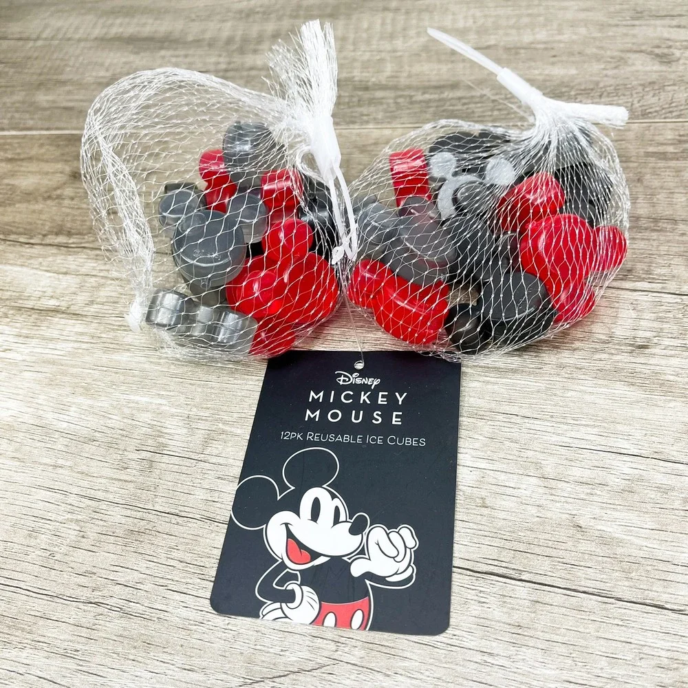 2 Disney Mickey Mouse Reusable Ice Cubes 12 Pack Red Grey Plastic New